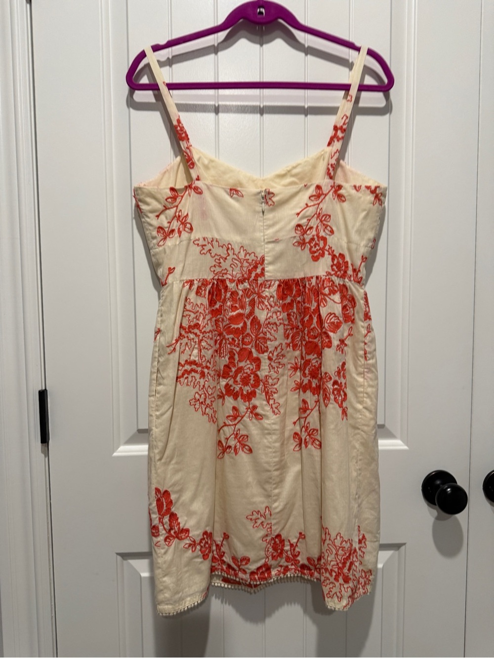 Cream Dress with Floral Embroidery 100% Cotton Sundress - Picture 6 of 9
